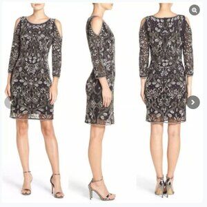 REAL BEADS!! | Y2K Beaded Cold‑Shoulder Cocktail Dress – Black/Silver/Pearl | 10